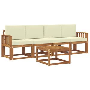 vidaXL Zunanja garnitura za sedenje z blazino 5 pcs Naravna in smetana
