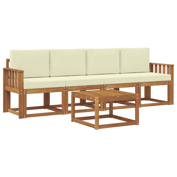 vidaXL Zunanja garnitura za sedenje z blazino 5 pcs Naravna in smetana