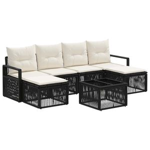 vidaXL Vrtna sedežna garnitura 7 pcs Črna poli ratan