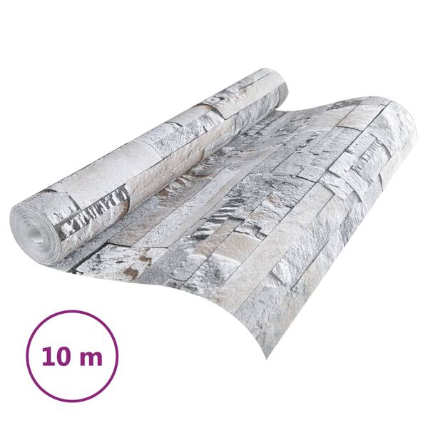 vidaXL Tapeta 3D kamnit videz siva in rjava 10x0,53 m netkana