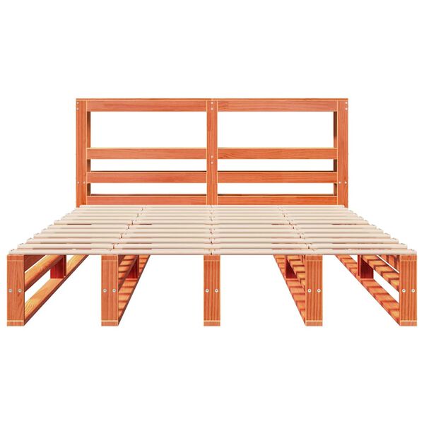 vidaXL Posteljni okvir brez vzmetnice vo&scaron;čeno rjav 140x190 cm borovina