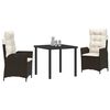 vidaXL Komplet za jedilnico v vrtu z blazino 3 pcs Rjava poli ratan