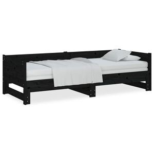 vidaXL Izvlečna dnevna postelja črna trdna borovina 2x(90x200) cm