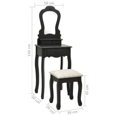 vidaXL Mizica za ličenje s stolčkom črna 50x59x136 cm les pavlovnije