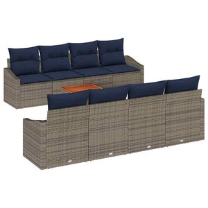 vidaXL Vrtna sedežna garnitura 9 pcs Siva in mornarsko modra