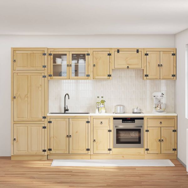 vidaXL Za omarice s predalom s polico 9 pcs Med Masivno borovo les