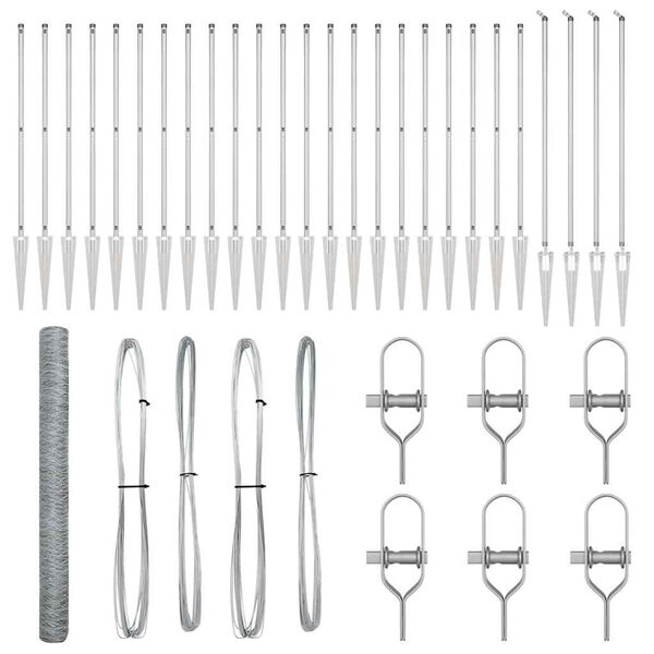 vidaXL Ogrodje s stebri srebrna 1.5 x 50 m Jeklo s PVC premazom