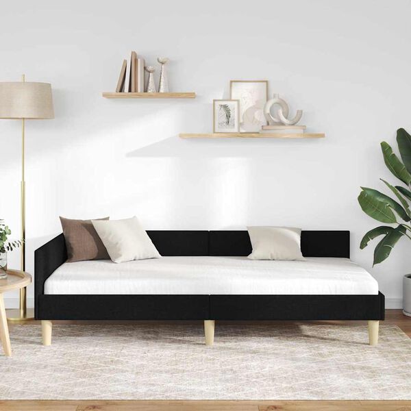 vidaXL Kotna postelja z vzglavjem Črna 90 x 190 cm blago