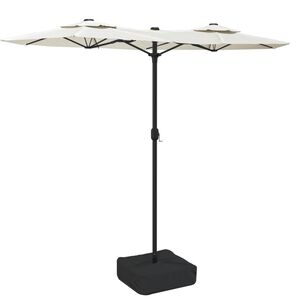 vidaXL Dvojni senčnik z LED diodami pe&scaron;čeno bel 316x145 cm