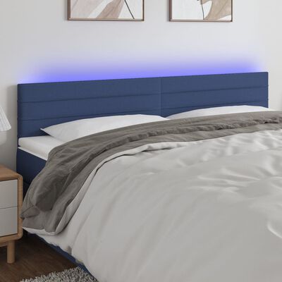 vidaXL LED posteljno vzglavje modro 160x5x78/88 cm blago