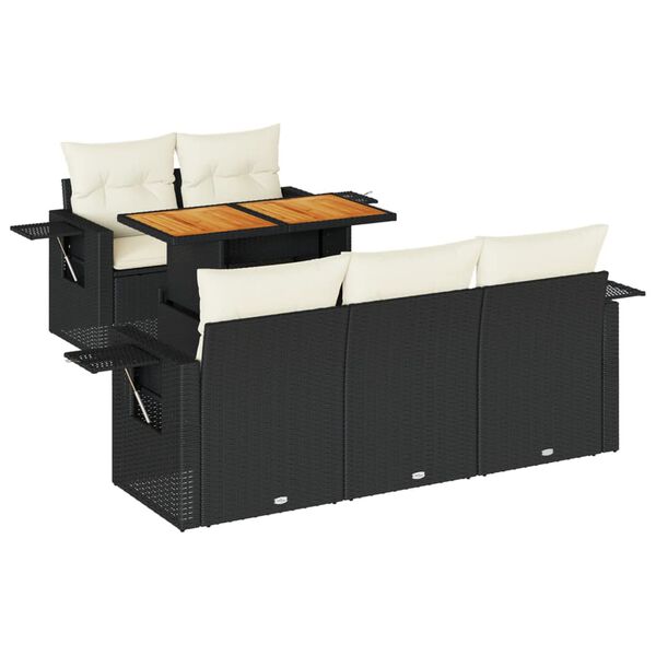 vidaXL Vrtna sedežna garnitura 6-delna z blazinami črna poli ratan