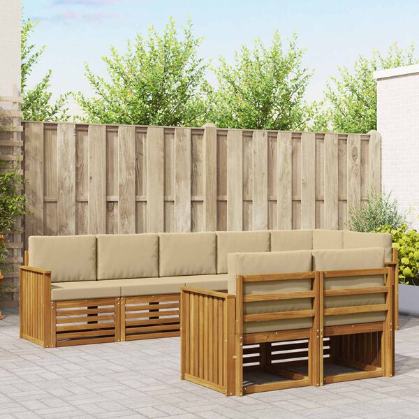 vidaXL Sedežne garniture 8 pcs Naravna in bež Masiven les akacije