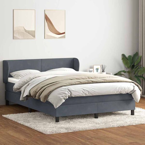 vidaXL Box spring postelja z vzmetnico temno siva 140x210 cm žamet