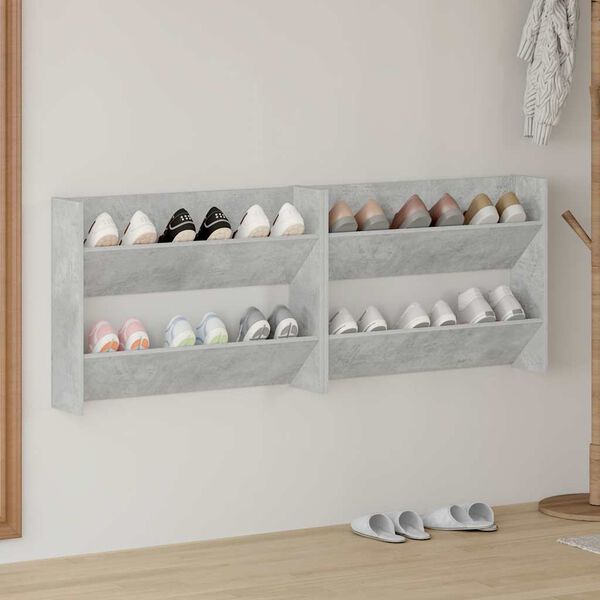 vidaXL Stenska omara za čevlje 2 kosa betonsko siva 80x18x60 cm