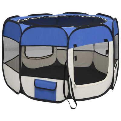 vidaXL Zložljiva pasja ograjica s torbo modra 90x90x58 cm