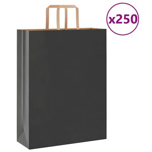 vidaXL Papirnate vrečke 250 kosov z ročaji črne barve 32x12x42 cm