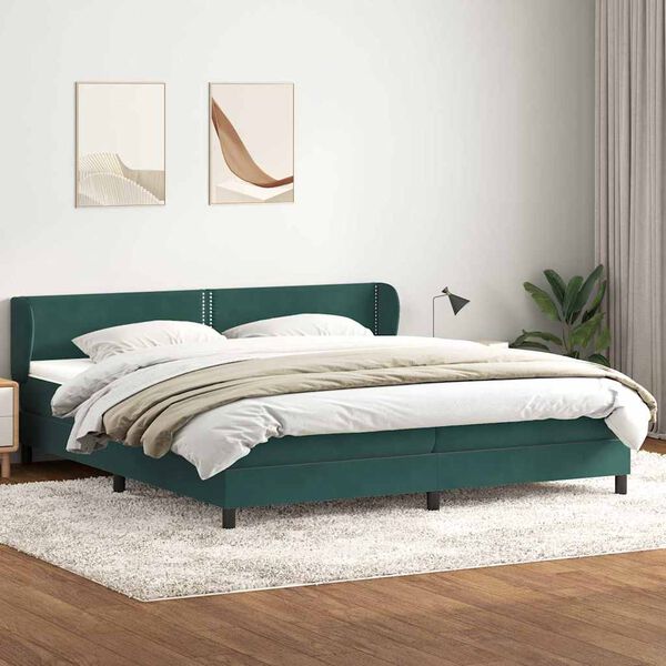 vidaXL Boxspring postelja z vzmetnicami temno zelena 180x220 cm žamet