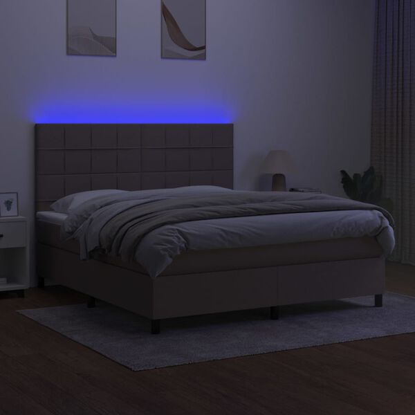 vidaXL Box spring postelja z vzmetnico LED taupe 180x200 cm blago