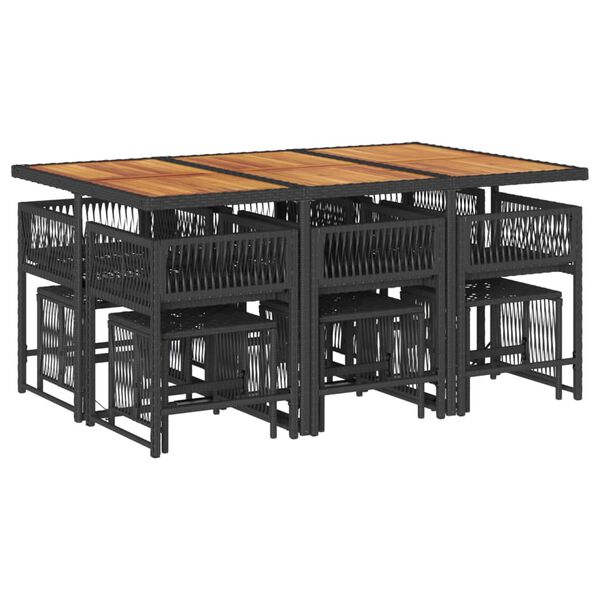 vidaXL Vrtna jedilna garnitura 11-delna z blazinami črna poli ratan