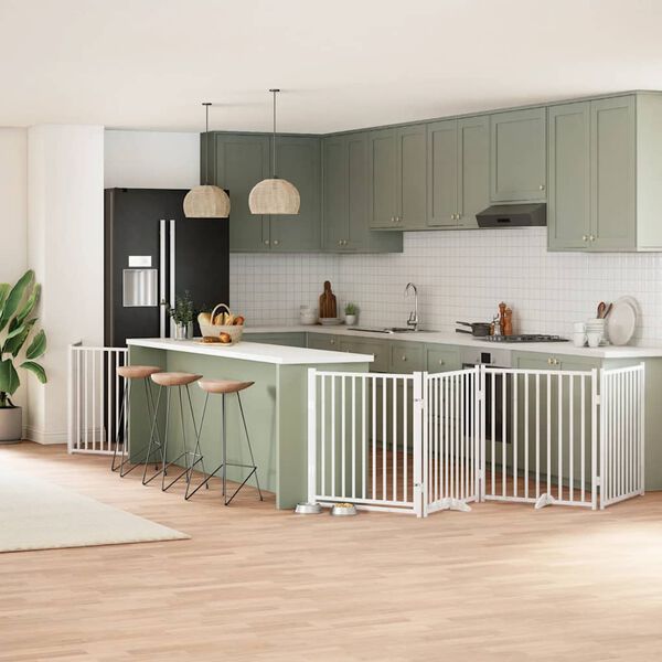 vidaXL Ograda za pse z vrati zložljiva 12 panelov bela 960 cm les