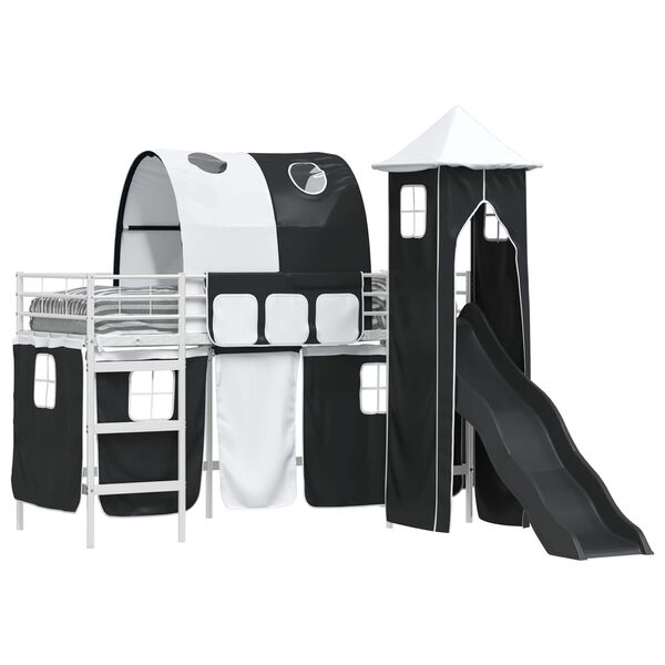 vidaXL Postelja z loft tipom za otroke Bela in črna 99,5 x 190 cm