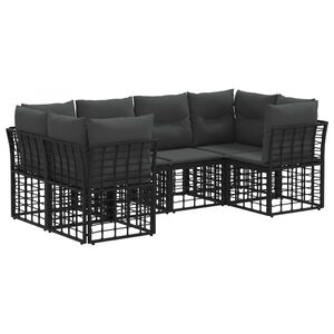 vidaXL Zunanja garnitura za sedenje z blazino 6 pcs Črna Poliester