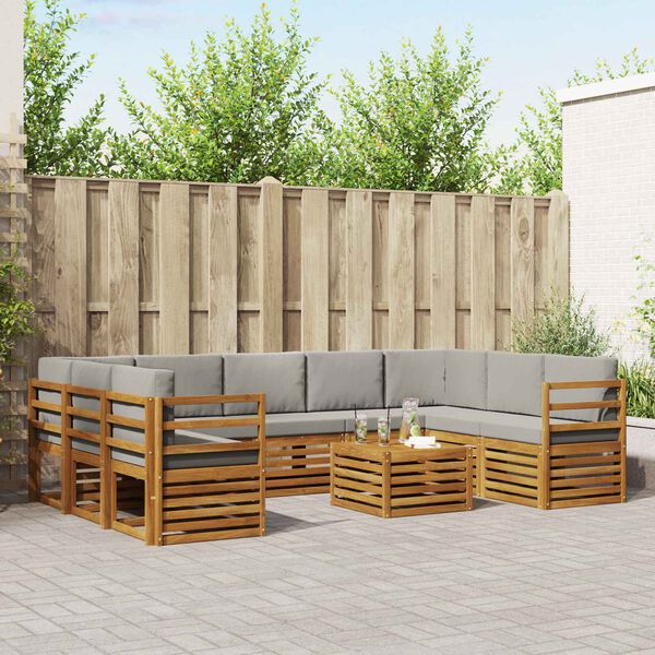 vidaXL Sedežne garniture z blazino 10 pcs Naravna in svetlo siva