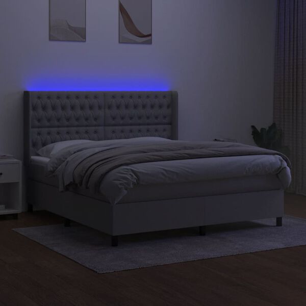 vidaXL Box spring postelja z vzmetnico LED sv. siva 160x200 cm blago