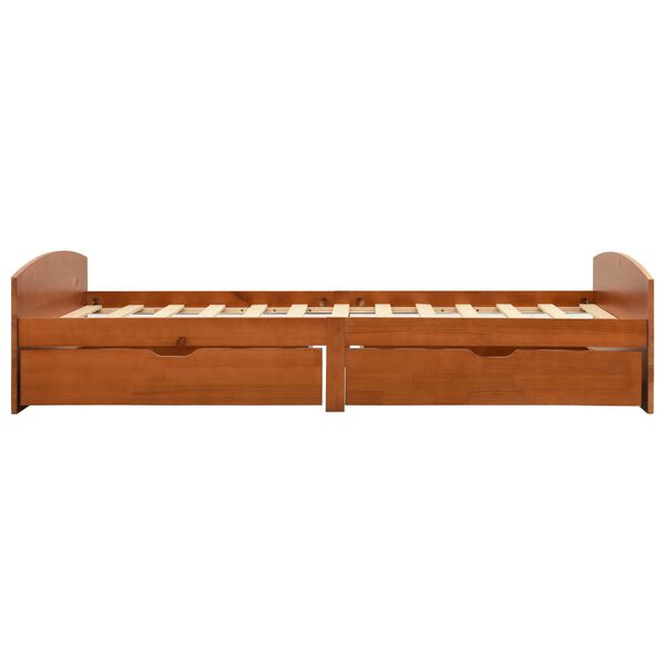 vidaXL Posteljni okvir z 2 predaloma medeno rjava borovina 90x200 cm