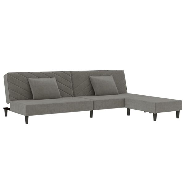 vidaXL Kavč dvosed z leži&scaron;čem, blazinama in stolčkom svetlo siv žamet