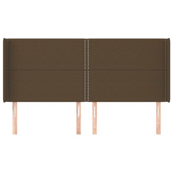 vidaXL Vzglavje z u&scaron;esi temno rjavo 183x16x118/128 cm blago