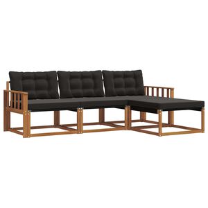 vidaXL Zunanja garnitura za sedenje z blazino 4 pcs Naravna in črna