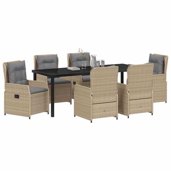 vidaXL Komplet za jedilnico v vrtu 7 pcs Bež in svetlo siva poli ratan