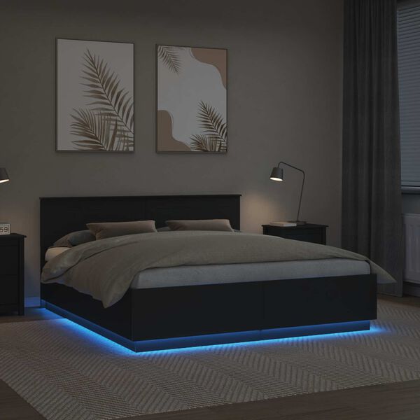 vidaXL Konstrukcija postelje Črna 200 x 200 cm Konstruiran les