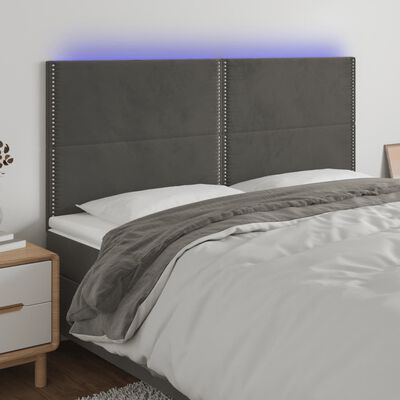 vidaXL LED posteljno vzglavje temno sivo 160x5x118/128 cm žamet