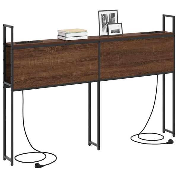 vidaXL Headboard za shranjevanje z postajo za polnjenje Rjavi hrast