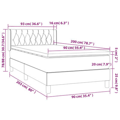 vidaXL Box spring postelja z vzmetnico temno rjava 90x200 cm blago