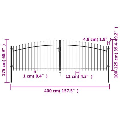 vidaXL Dvojna vrata za ograjo koničasta 400x175 cm