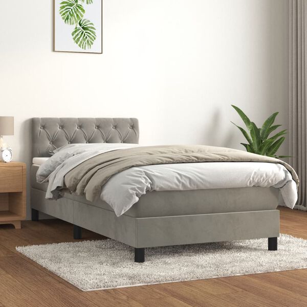 vidaXL Box spring postelja z vzmetnico svetlo siva 80x200 cm žamet