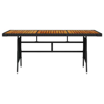 vidaXL Vrtna miza črna 160x70x72 cm poli ratan in trden akacijev les