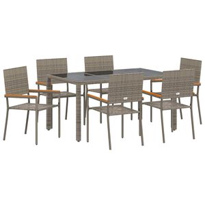vidaXL Komplet za jedilnico v vrtu 7 pcs Siva poli ratan