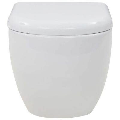 vidaXL Viseča WC školjka z vgradnim kotličkom keramika bela
