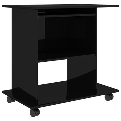 vidaXL Računalniška miza visok sijaj črna 80x50x75 cm iverna plošča