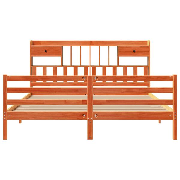 vidaXL Knjižna postelja brez vzmetnice vošč. rjava 200x200 cm borovina