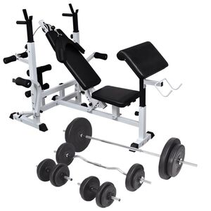 vidaXL Vadbena klop s kompletom uteži in stojalom 90 kg