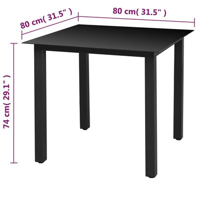 vidaXL Vrtna miza črna 80x80x74 cm aluminij in steklo