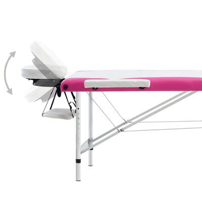 vidaXL 3-conska zložljiva masažna miza aluminij bela in roza