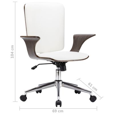 vidaXL Vrtljiv pisarniški stol belo umetno usnje in ukrivljen les