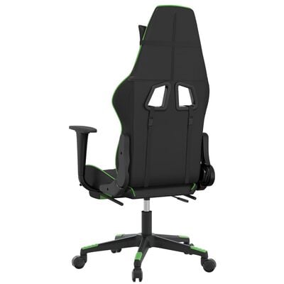 vidaXL Masažni gaming stol z oporo za noge črno in zeleno um. usnje