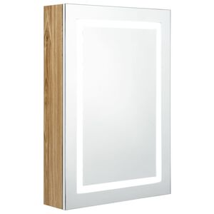 vidaXL LED kopalni&scaron;ka omarica z ogledalom bela in hrast 50x13x70 cm